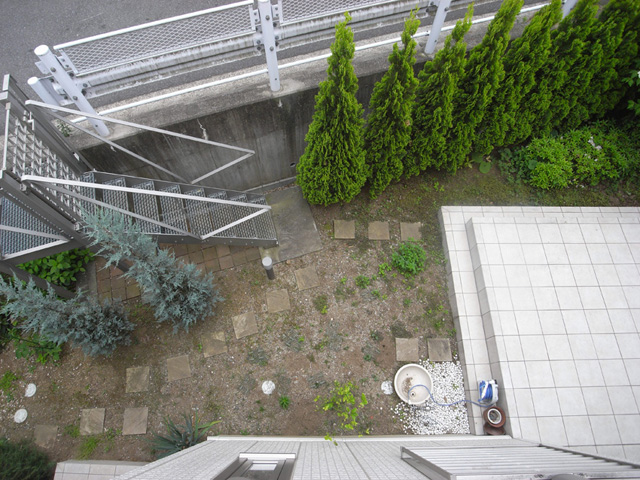 工事前、土の面が雑草やコケで覆われつつあり、荒れた印象を与えている。